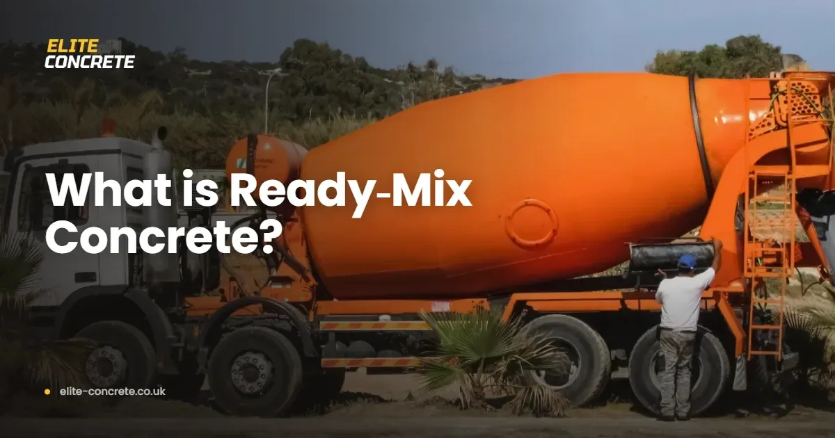 Ready mix concrete being discharged from a mixer lorry chute on site